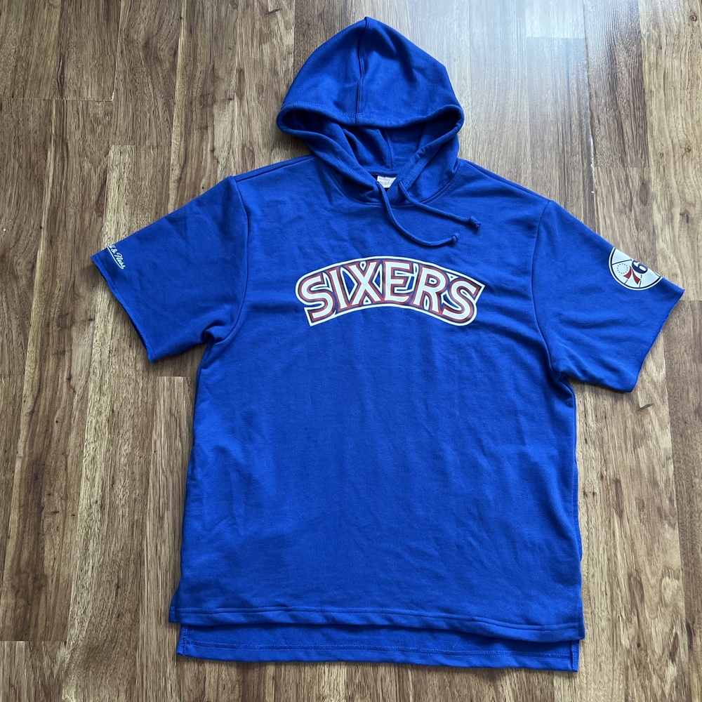 Mitchell & Ness NBA Philadelphia 76ers Short Sleeve Hoodie Blue Men's Size L
